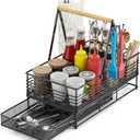 Grill Caddy for Outdoor Grill, BBQ Caddy with Paper Towel Holder 2-layer Camping Caddy Organizer Picnic Accessories Tailgate Essentials Grilling Gifts for Men