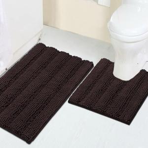 Turquoize Chenille Bathroom Rugs Set Non-Slip Bath Mats for Bathroom Super Absorbent Shaggy Shower Mat for Tub Kitchen Plush Bath Rug Plus U Toilet Mat (Standard: 20" x 32" and 20" x 20" U), Chocolate (20" x 32" Plus 20" x 20"U, Chocolate)