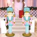 Leyndo 2pcs 5 ft Inflatable PVC Pastel Easter Pink Nutcracker Figures July of Christmas Decor for Xmas Indoor Outdoor Lawn Weatherproof Decor