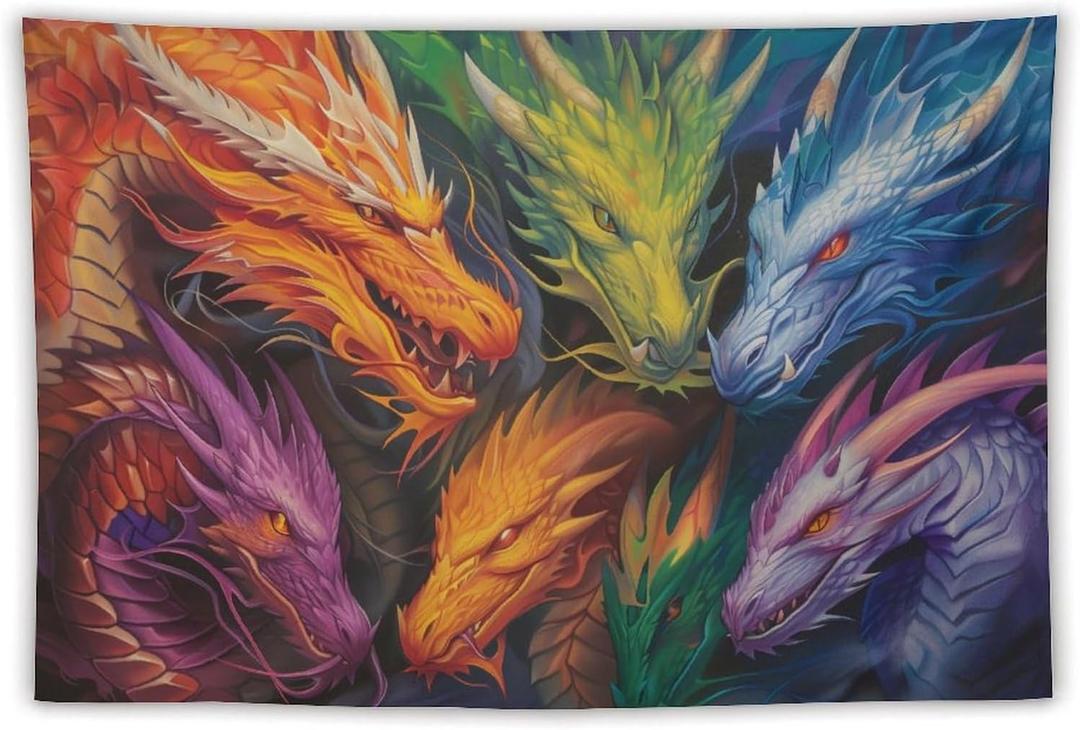 FeoYoed Tapestry Wall Hanging Aesthetic Decoration For Bedroom Living Room Wall Art Tapestries Colorful Dragons 40"x60"