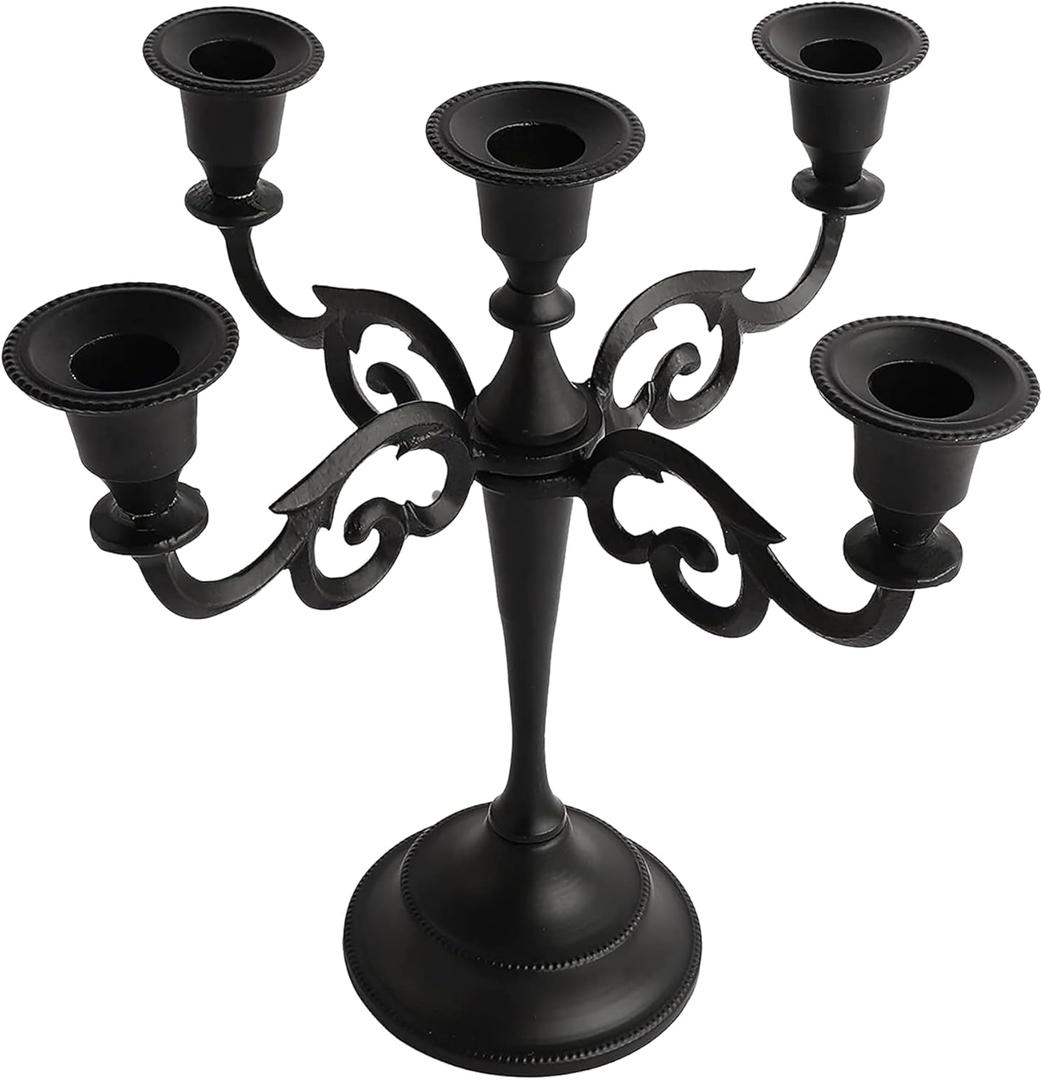 Rely+ 5 Arm Matte Black Candelabra Taper Candle Holders Decorations Indoor Kitchen Dcor Table Candles Candlestick Candelabra Centerpiece Gothic Home Decor Wedding 10 Inch Tall