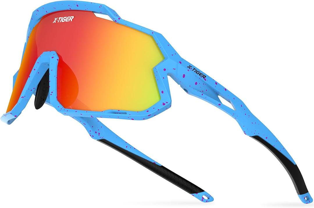 X-TIGER Kids Sunglasses Polarized Youth Baseball Sunglasses for 8-14 boys girls UV400 Sports Softball Cycling Glasses (Blue Pink Polka Dot)
