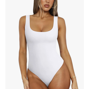 REORIA Bodysuit for Women Scoop Neck Sleeveless Tank Top Bodysuits 2025 Sexy Thong Bodysuit Basic Leotards for Women L