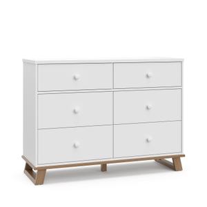 Storkcraft Modern 6 Drawer Double Dresser (White with Vintage Driftwood)  GREENGUARD Gold Certified, Modern Double Dresser for Nursery and Kids Bedroom, Wide Dresser Organizer for Childrens Bedroom