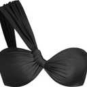 ZAFUL Women's One Shoulder Bikini Twisted Ruched High Cut Bandeau Bikini Set Two Piece Swimsuit (Medium, 1-black)