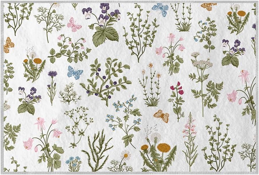 Artoid Mode Wild Floral Antique Herbs Door Mat, Spring Fall Bath Rug Home Decor Low-Profile Non-Slip Washable Area Rug for Entryway Bedroom Bathroom Laundry Room Indoor 2x3 Feet (2' x 3', Wildflower-1)
