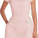 LuFeng Womens Sexy Short Sleeve High Neck Pearls Mini Dress Party Clubwear Club Bodycon Short Dresses (Small, Pink)