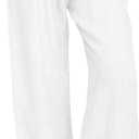 CHARTOU Women's Summer Drawstring Waist Wide Leg Loose Cotton Linen Palazzo Pants (White, S)