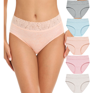 RHYFF Womens Underwear Cotton Bikini Panties Lace Soft Hipster Panty Ladies Stretch Full Briefs 5 Pack (S)