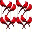 12pcs Red Cardinals Birds Floral Picks Fabric Feather Artificial Bird Ornaments for Flower Arrangement Wreath Crafts Christmas Tree Decoration