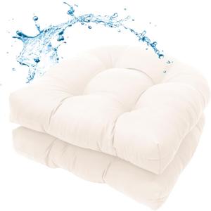 MTMR Water-Repellent Outdoor Chair Cushions Set of 2, 19X19 Patio Chair Cushions with High Elasticity PP Cotton, Thick Tufted Outdoor Patio Furniture Cushions, Seat Cushions for Outdoor Furniture (Beige)