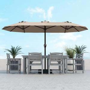 Kingdura 13ft Large Patio Umbrella with Base Included, Double-Sided Rectangle Outdoor Table Umbrella with 12 Reinforced Ribs, Crank Lift for Market Pool Deck Backyard, Beige