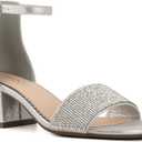LONDON FOG Women's Nikki Low Two Piece Block Heel Dress Shoe Ladies Ankle Strap Pump Sandal (7.5, Silver Stone)