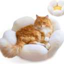 Catstages Purrfect Petals Flower Cat Bed with Plush Support and Raised Sides, White, 21 in - Secure, Soft, Comfortable Bed for Cats and Kittens