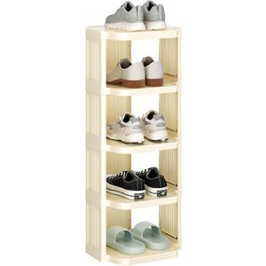 Kitstorack Vertical Shoe Rack: 5 Tiers Stackable Shoe Rack for Closet DIY Free Standing Shoe Organizer Small Shoe Shelf for Small Spaces and Narrow Spaces Plastic, White