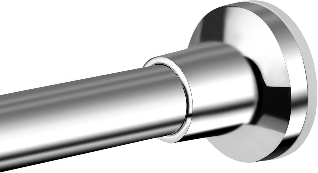 Shower Curtain Rod Silver, 44-75 Inch Tension No Drill Spring Rust-Resistance Adjustable Curtain Rod for Bathroom Shower Stall, RV, Windows, Closet, Polished Stainless Steel, Anti-Slip, No Drilling