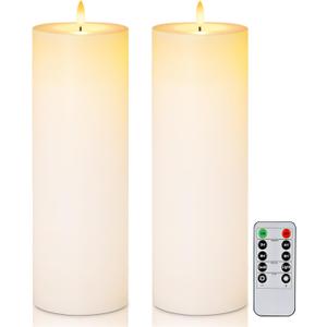 5Plots 4" x 12" Waterproof Outdoor Flameless Candles Battery Operated LED Large Pillar Candles with Remote and Timer for Indoor Outdoor Lanterns, Long Lasting, White, Set of 2