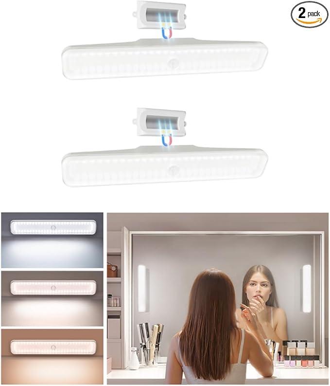 EZVALO 2 Pack Wireless Makeup Light, Rechargeable Vanity Lights for Mirror with 3 Color Modes, Stepless Dimming, Touch Control & Adjustable Angle, Cordless Bathroom Mirror Light, Gift for Women