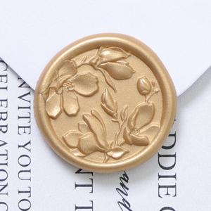 UNIQOOO Wax Seal Stickers - 3D Magnolia Wedding Invitation Envelope Botanical Seal Stickers, 50 Pcs Self- Adhesive Light Gold Stickers, Perfect for Invitation, Christmas, Gift Wrapping, Party
