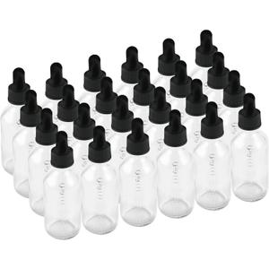 BILLIONSTARS 24 Pack 2oz Glass Boston Round Bottle with Graduated Calibrated Glass Pipettes - Clear - Tincture Bottles for Essential Oils, Liquids - Leakproof Travel Bottles