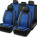Road Comforts Car Seat Cover, Leather Car Seat Cover Full Set, Automotive Front Rear Seat Covers, Airbag Compatible Universal Fit for Most Cars (Blue)