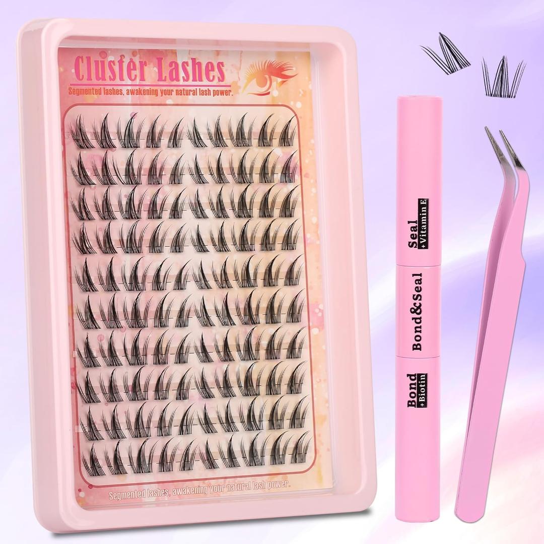 Gmagictobo Lash Clusters Manga Lash Clusters Kit Anime Eyelash Clusters Wet-Look Clear Band Fairy Lashes Pack C Curl Spiky Individual Lashes Clusters Lash Glue Lash Tweezers