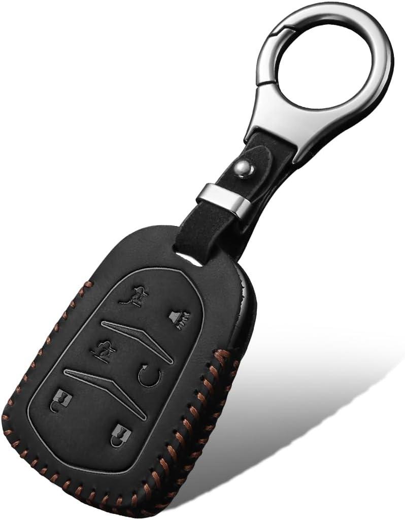 Compatible with Cadillac Key Fob Cover,Leather Car Key Fob Case with Keychain Fit for 2015-2019 Escalade CT5 CT6 XTS XT4 XT5 XT6 ATS SRX ESV Accessories