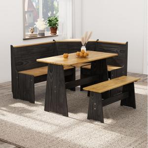 Breakfast Nook Table Set L-Shaped Corner Dining Table Set with Bench Seating, Kitchen Nook Booth Banquette, Space-Saving Corner Dining Furniture for Apartment or Compact Kitchen