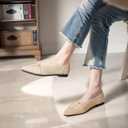 TINGRISE Women's Flats Shoes Pointed Toe Comfortable Dressy Knit Ballet Casual Work Shoes (6.5, Beige)