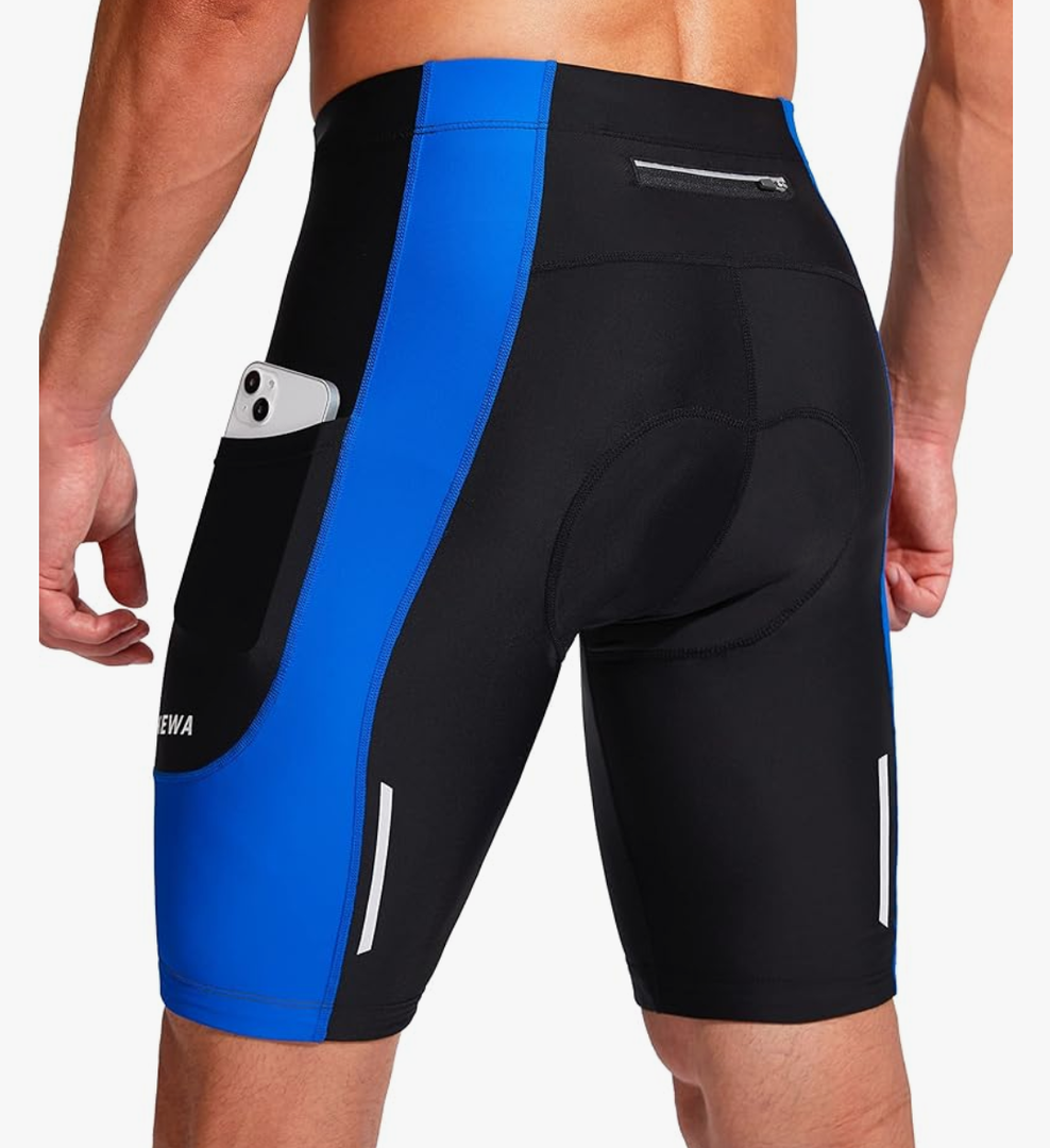 Bikewa Men's Bike Shorts 3D Padded Cycling Road Biking Mountain Riding Biker Bicycle UPF 50+ Cycle Shorts Zipper Pockets Size L