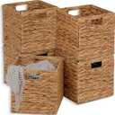 11x11in Wicker Storage Baskets Set of 5 Collapsible Water Hyacinth Basket for Organizing,Handwoven Woven Bins for Bedroom,Living Room,Shelves - Natural
