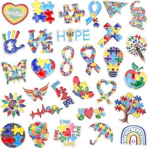 SANNIX 54Pcs Autism Awareness Pins, Autism Lapel Pin Autism Puzzle Enamel Brooch Badge fo Autism Awareness Support Events Clothing Bag Hat Accessories, 30 Styles