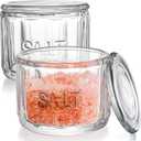 Nicunom 2 Pack Clear Glass Salt Cellar with Lid, Salt Storage Container Salt Box, Retro Style, Kitchen Decor, Wedding Gift, 3.75" D x 3.15" H