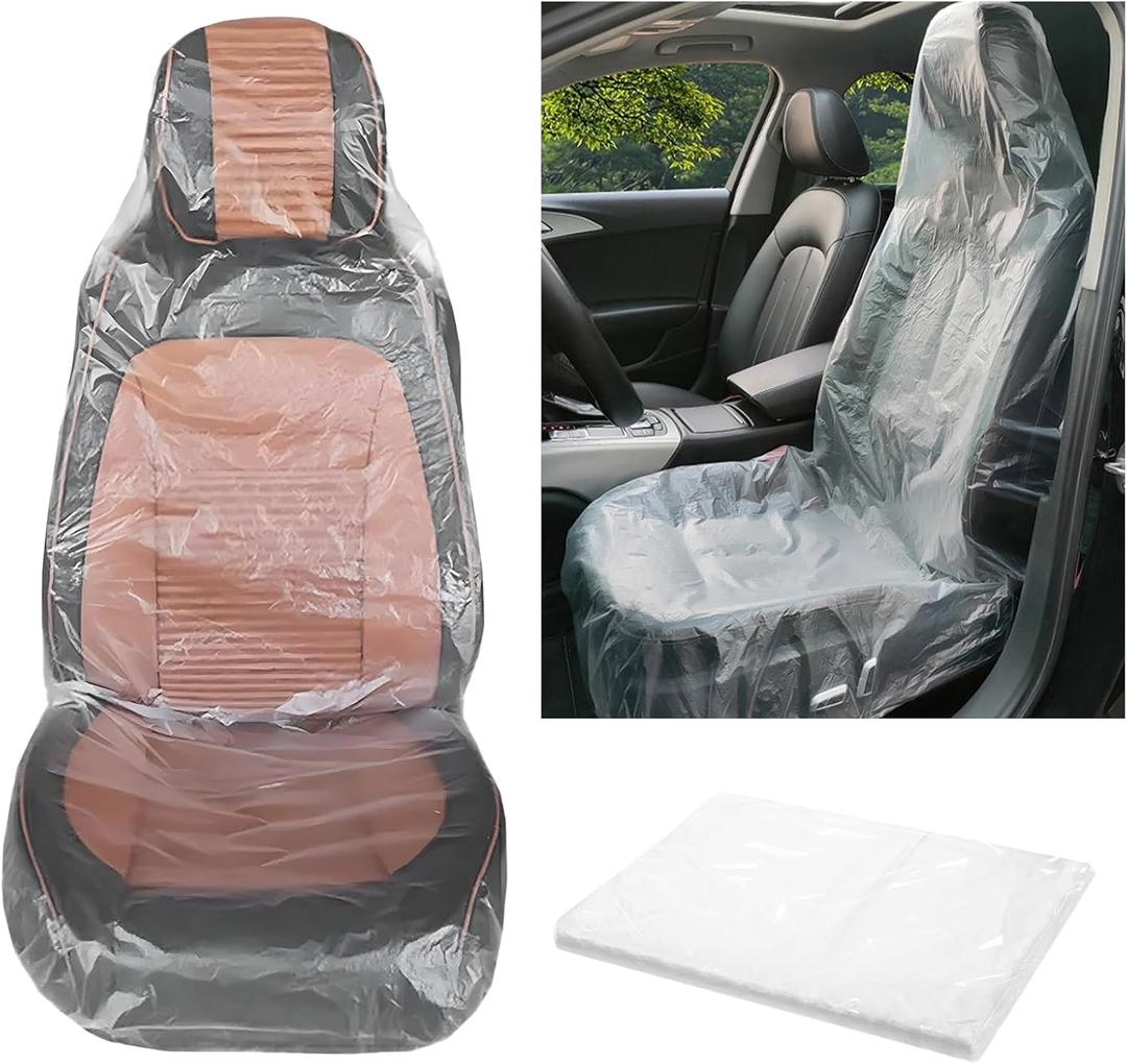 100Pcs Disposable Car Seat Covers, Waterproof Plastic Universal Seat Covers for Airplane Cars, Salon Chairs, Restaurant Seats, Bus Seats & More