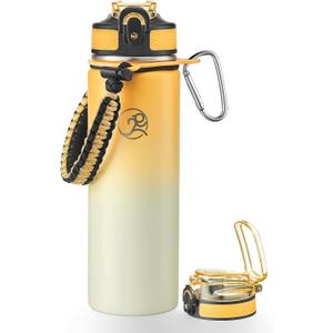 GOSWAG Insulated Sports Water Bottle, 24oz 2 Lids(with Straw/No Straw), Stainless Steel Water Bottles with Paracord Handle, Insulated Bottle with Double-Wall Vacuum Insulation
