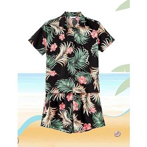 PATPAT Family Matching Outfits Hawaiian Dad and Me Beach Tropical Plant Allover Flower Print Shirt and Shorts Set, Women Size S