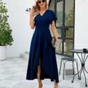 Long Black Formal Dresses for Women Gowns Evening Party Cocktail Dress,Split Elegant V Neck Wrap Ruffle Wedding Guest Dresses (XXL)