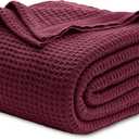 Bedsure Gentlesoft 100% Cotton Blanket Queen Size for Bed - Breathable and Soft, Thick Cozy Waffle Weave Christmas Blanket Gift for Women, Red, 90x90 Inches