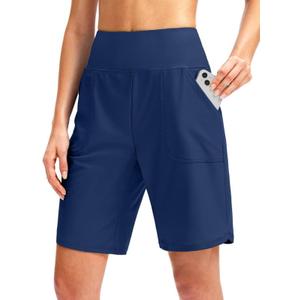 Viodia Women's 9" Long Swim Board Shorts with Pockets High Waisted Beach Swimsuits Knee Length Short for Women with Liner (X-Large, Ocean Blue)