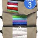 Covers & All Storage Bags, 90 litres Large size Space Saver bags Heavy Duty Storage Organizer Multipurpose, 12 Oz Waterproof UV-Resistant & Tear-Proof (23"L x 17"W x 14"H Inches, Beige, Pack of 3)