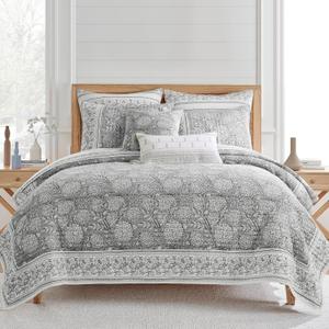 Levtex Home Adare Grey Reversible Full/Queen Quilt Set (88x92in) with 2 Pillow Shams (26x20in) - Floral Bedding - Grey White - Cotton Full/Queen Size Quilt Bedding Set - Lightweight, Soft, Pre-Washed
