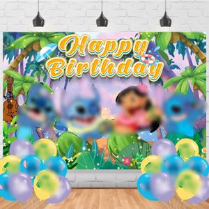 Summer Stittch Backdrop Large Fabric Luau Hawaiian Birthday Party Decorations Hawaiian Aloha Party Banner Decorations Stittch Baby Shower Background 5x3ft