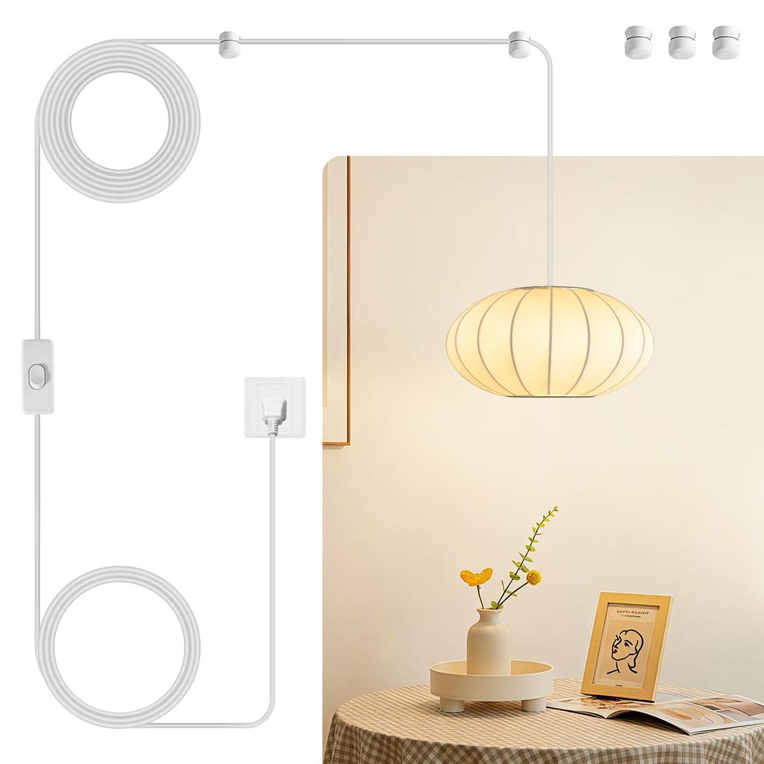 23.6in Large Plug in Lantern Pendant Light,Imitation Silk Hanging Light