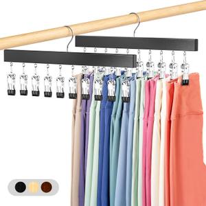 Legging Organizer for Closet 2 Pack, Pants Hangers with Clips Holds 20 Leggings, Multi Hangers Space Saving Storage Bedroom Organization for Jeans, Yoga Pants, Skirts & More, 360 Swivel Hook, Black