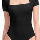 PUMIEY Women's Square Neck Short Sleeve Bodysuit T Shirts Tops For Women Trendy Smoke Cloud Pro Collection XS