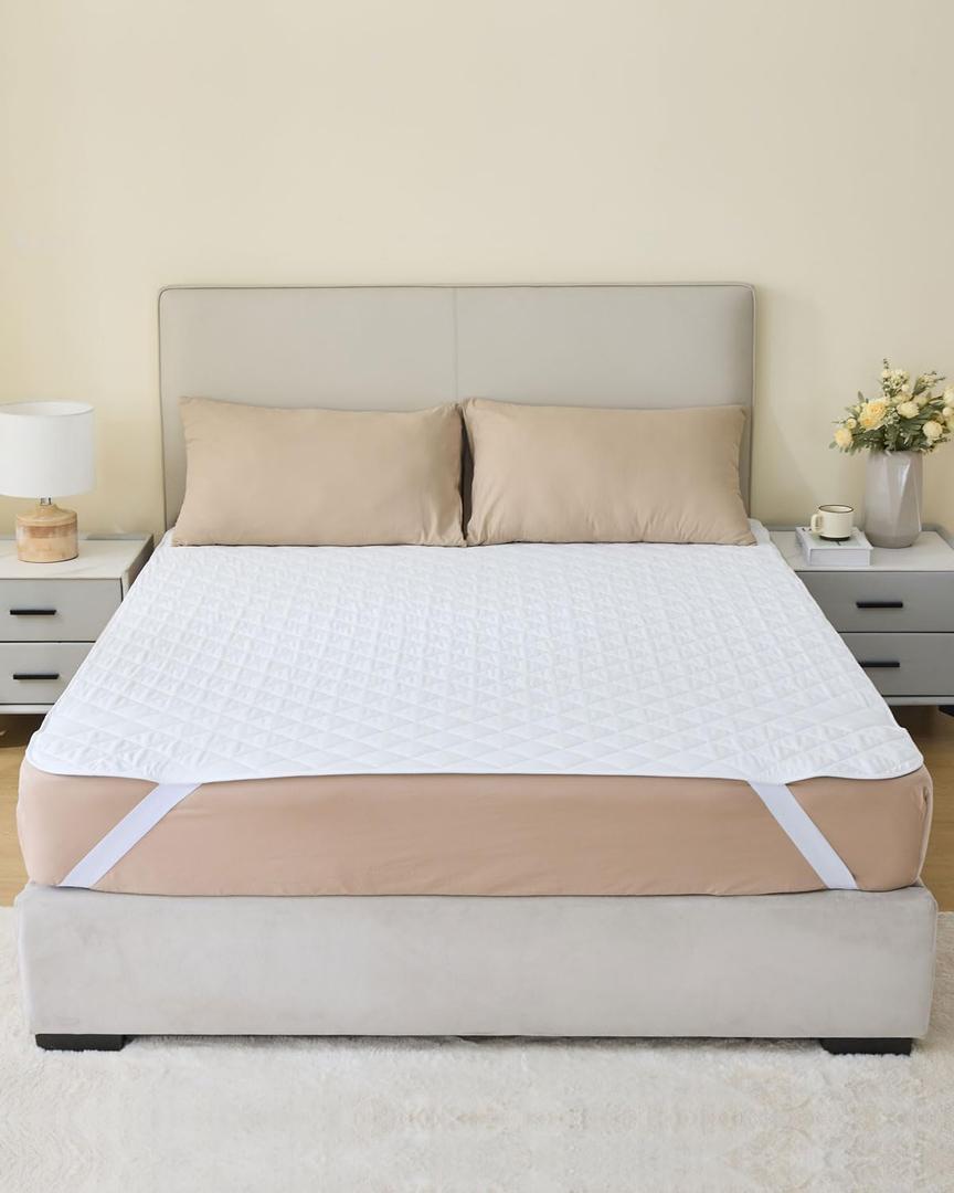 KANECH Queen Size Bed Pads Washable Waterproof (60"x80") with Straps (1 Pack) ,Heavy Absorbency Waterproof Mattress Pad for Adults and Kids