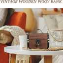 Vintage Piggy Bank Wood Treasure Chest with Lock and Key, 5.7 Inch Small Wooden Box Money Bank Saver for Wedding Birthday Favor