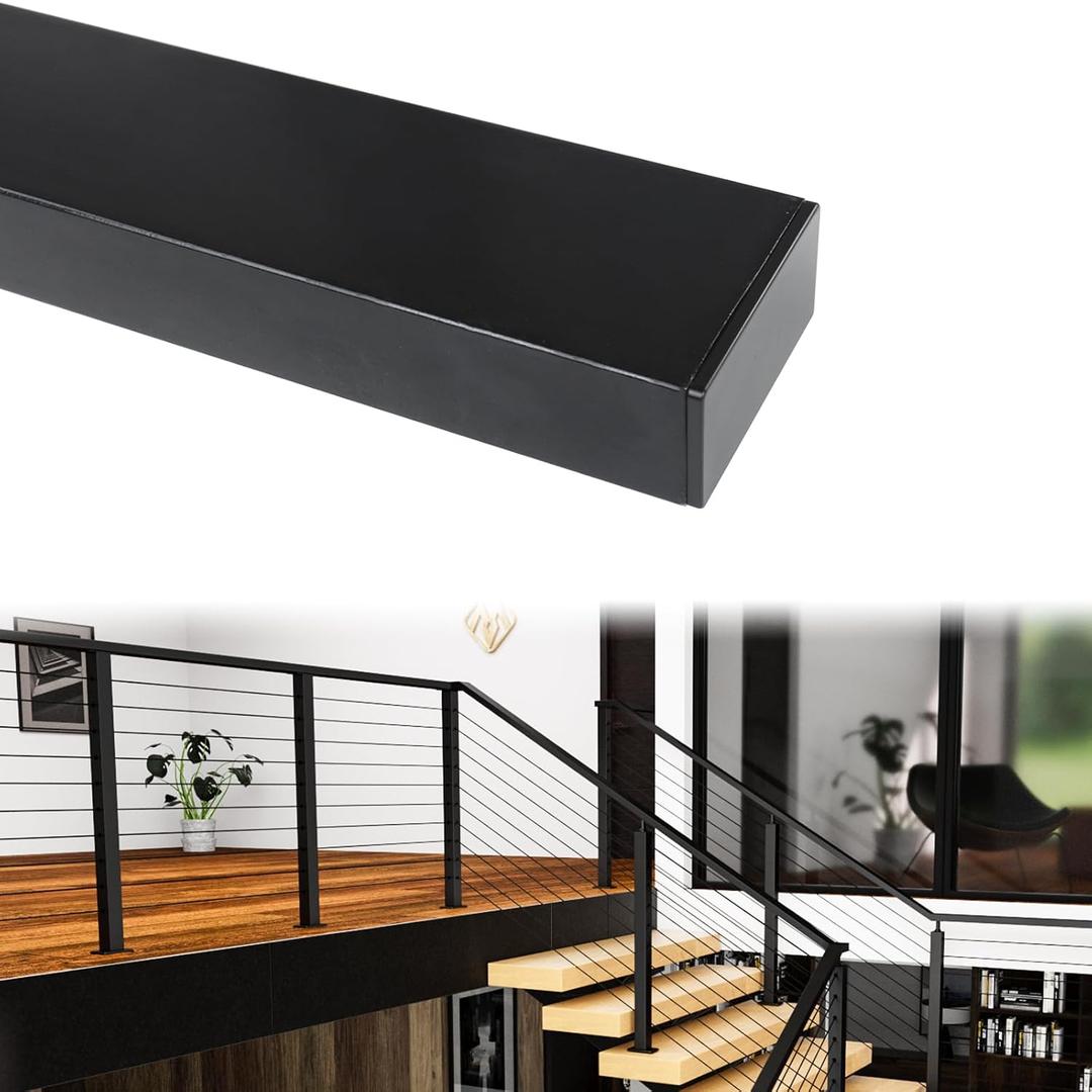 Muzata 6'6" Black Cable Railing Handrail Rectangular Stainless Steel Handrail for Cable Railing System Top Rail Deck Stair Indoor Outdoor Length Adjustable with Paper User Guide HT10 BP4