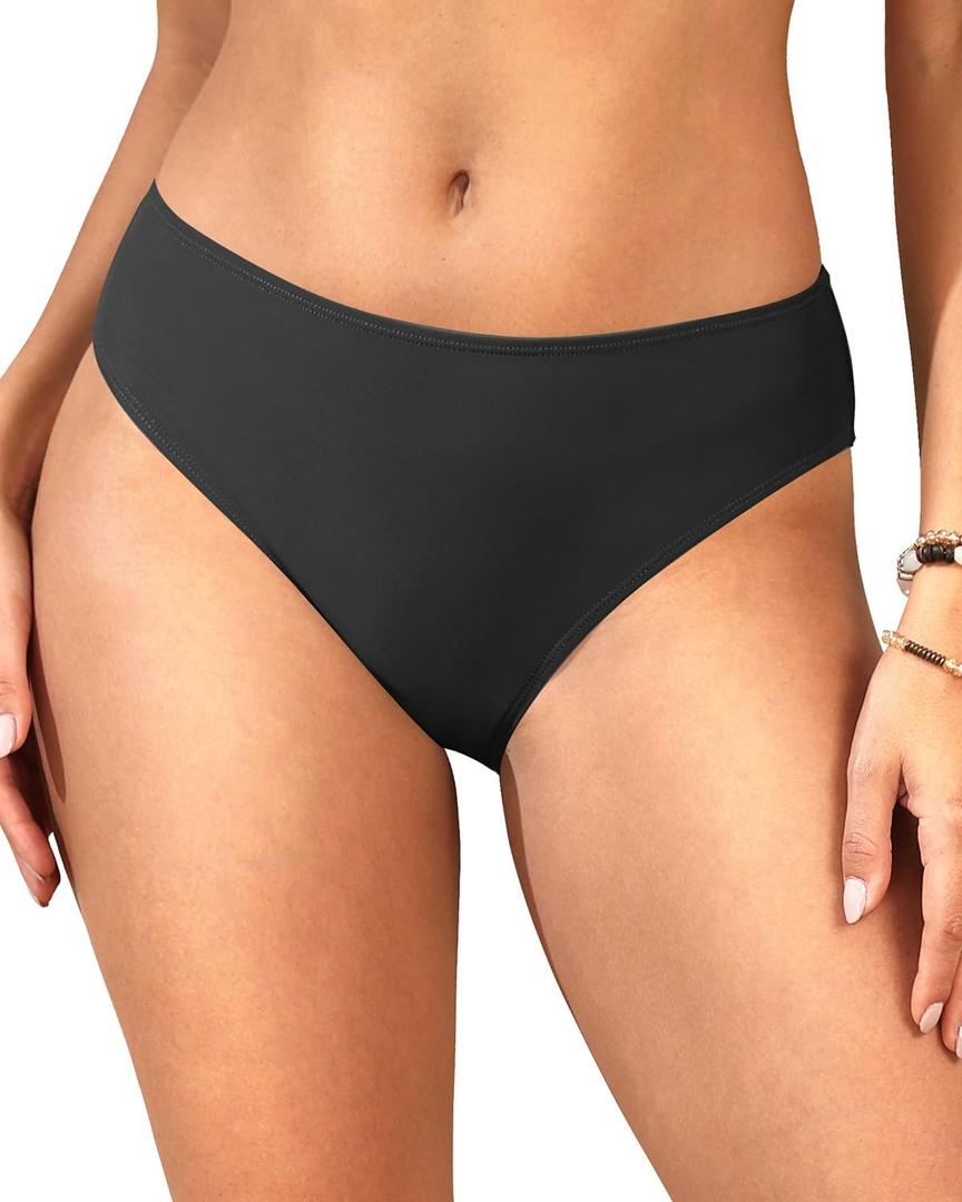 Zmart Women Full Coverage Bikini Bottoms - Mid Rise Bathing Suit Swim Bottom Swimsuit Swimwear, Size L