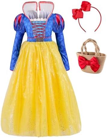 Tinnipiero Princess Dress Up for Girls,Princess Dress Costume Outfit with Basket bow headband for kids Halloween Cosplay, 5-7Y